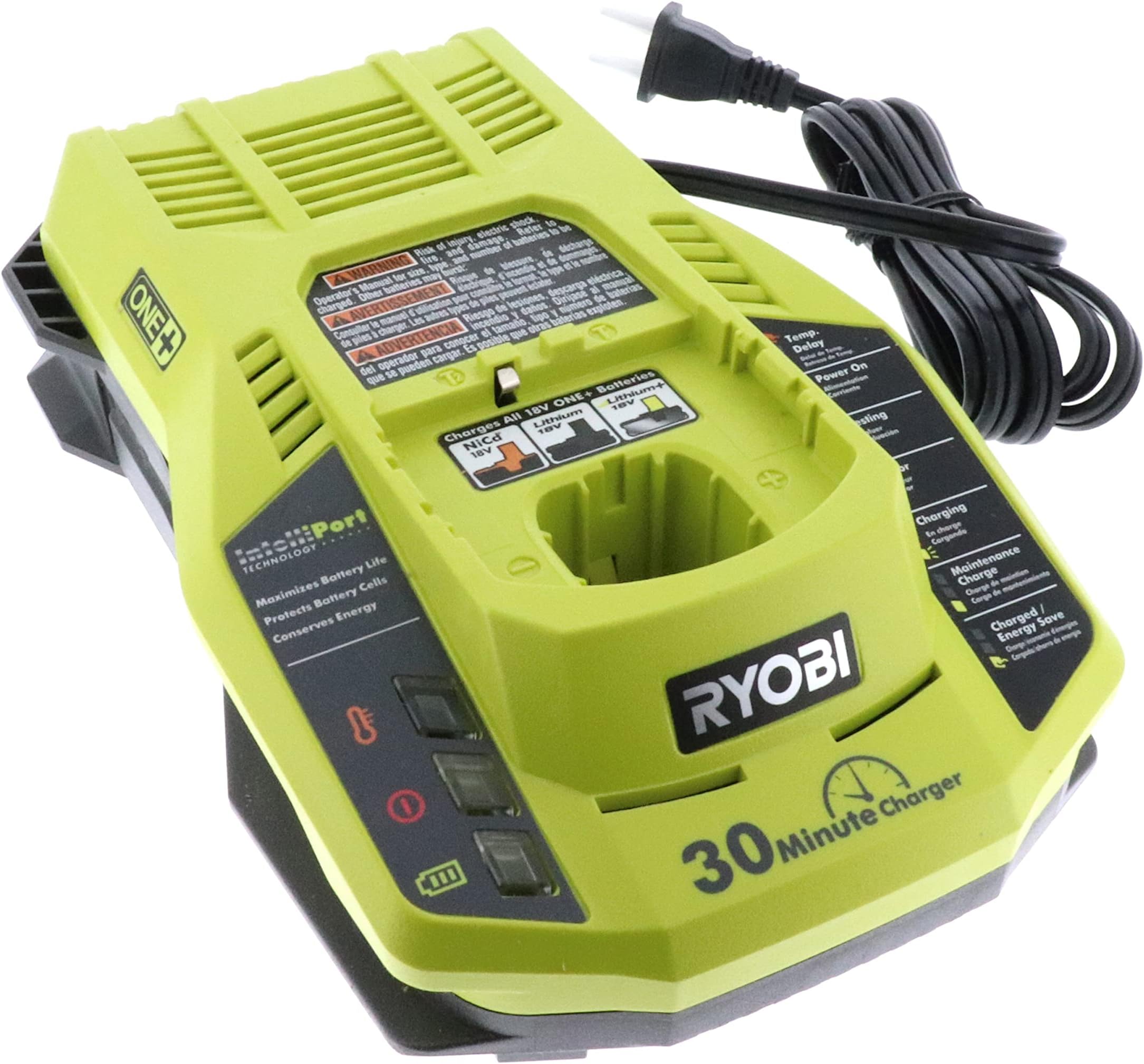 Ryobi P117 One+ 18 Volt Dual Chemistry IntelliPort Lithium Ion and NiCad Battery Charger (Battery Not Included, Charger Only)