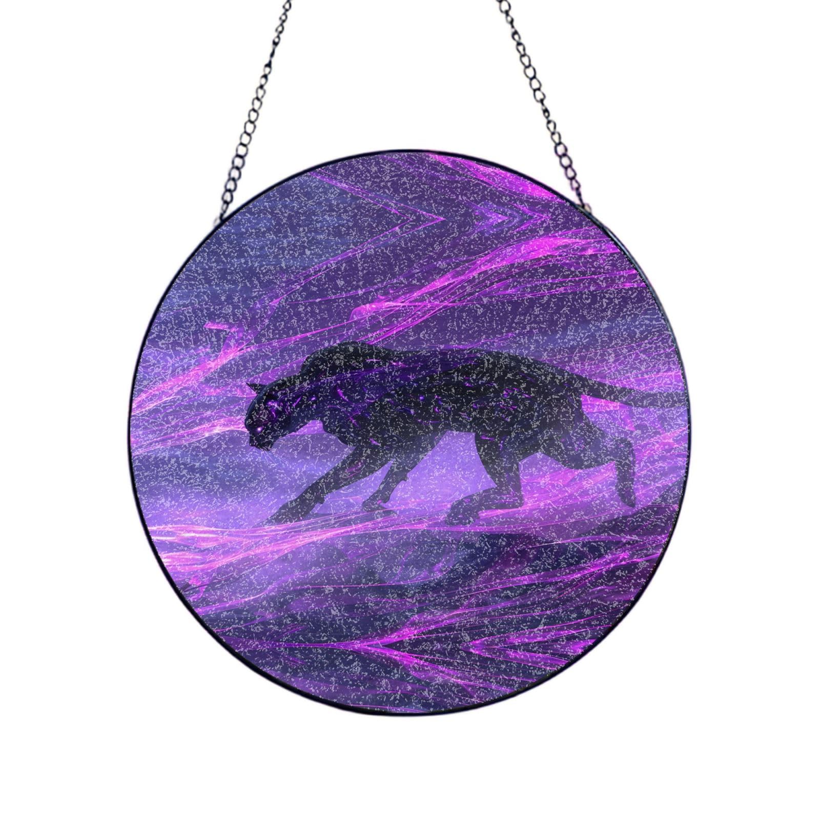 Phayah Black Leopard Print Glass Window Hanging Round Suncatcher Glass Ornament Garden Wall Fence Decorations Indoor Outdoor 4in（10cm）