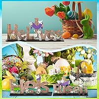 Vista 7 de Marsui 3 piezas de decoración de mesa de Pascua con texto en inglés "He is Risen", letreros de madera con texto en inglés "He is Risen", letreros