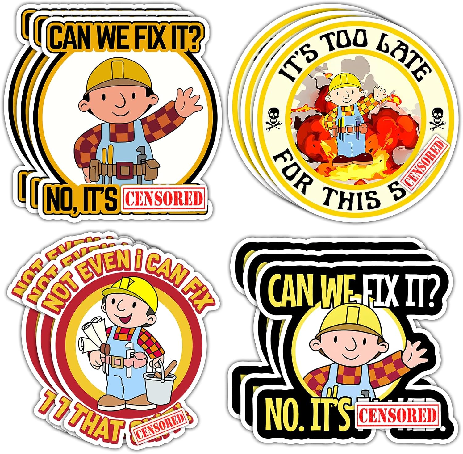 Amazon.com: 12 PCS Can We Fix It Sticker, Funny Hard Hat Sticker, Blue ...
