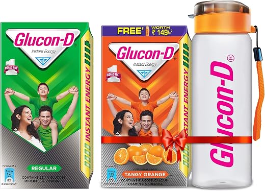 Glucon-D Instant Energy Health Drink Tangy Orange - 1kg Refill with free bottle &amp; Instant Energy, Regular Pack - 1 kg
