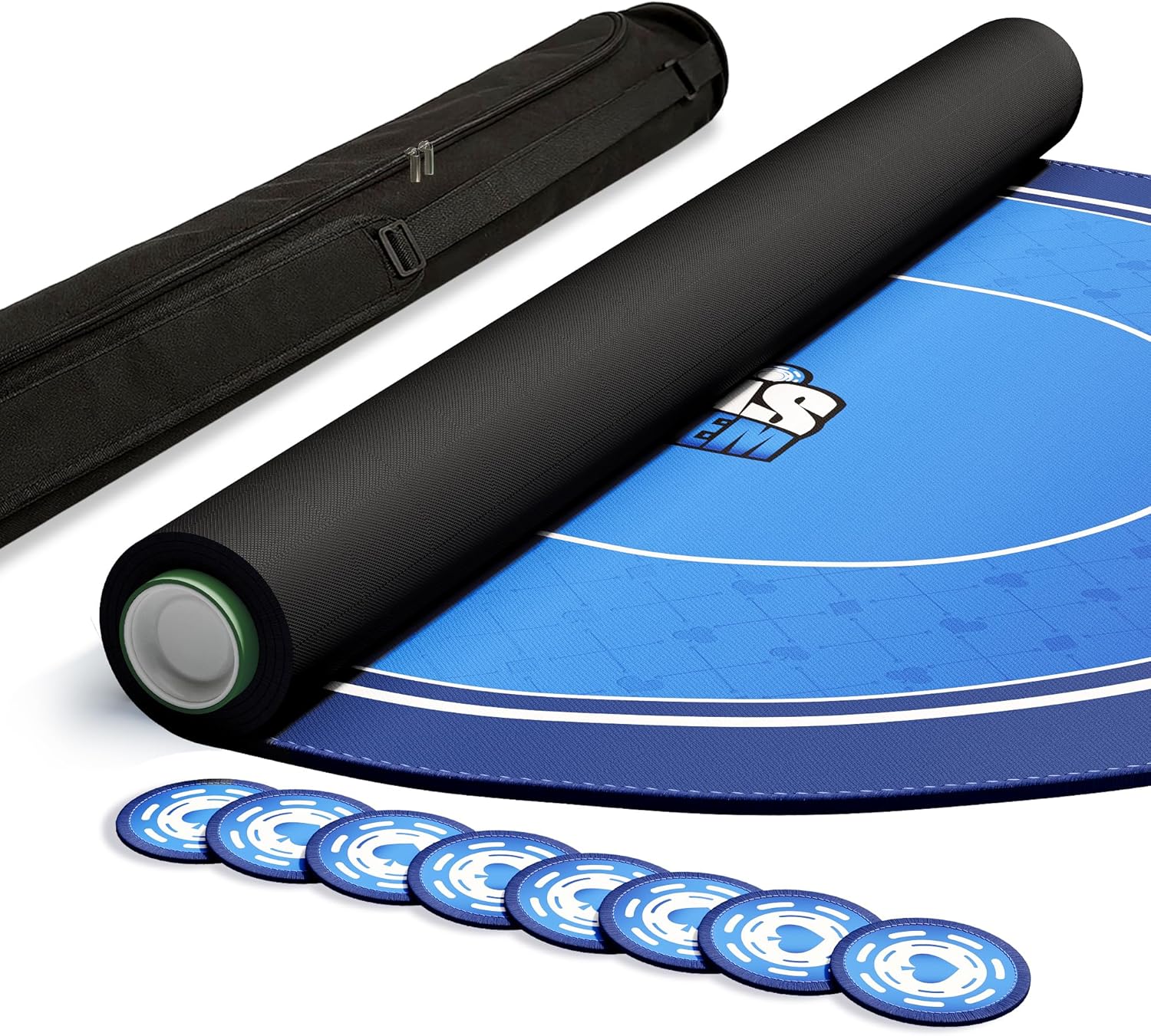 Poker Table Top Mat 70" X 35", 3mm Thickened Portable Texas Hold'em Casino Table Topper with Zipper Bag, 8 Coasters, 8 Hand Ranking Cards for Home Games Nights