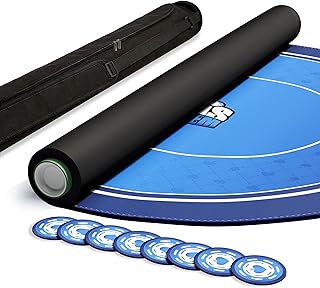 Poker-Tischmatte, 177,8 x 88,9 cm, tragbare Texas Hold'em Casino-Tischauflage für 8–10 Spieler, Gummi-Spielmatte mit Tragetasche, 8 Untersetzer, 8 Hand-Ranking-Karten