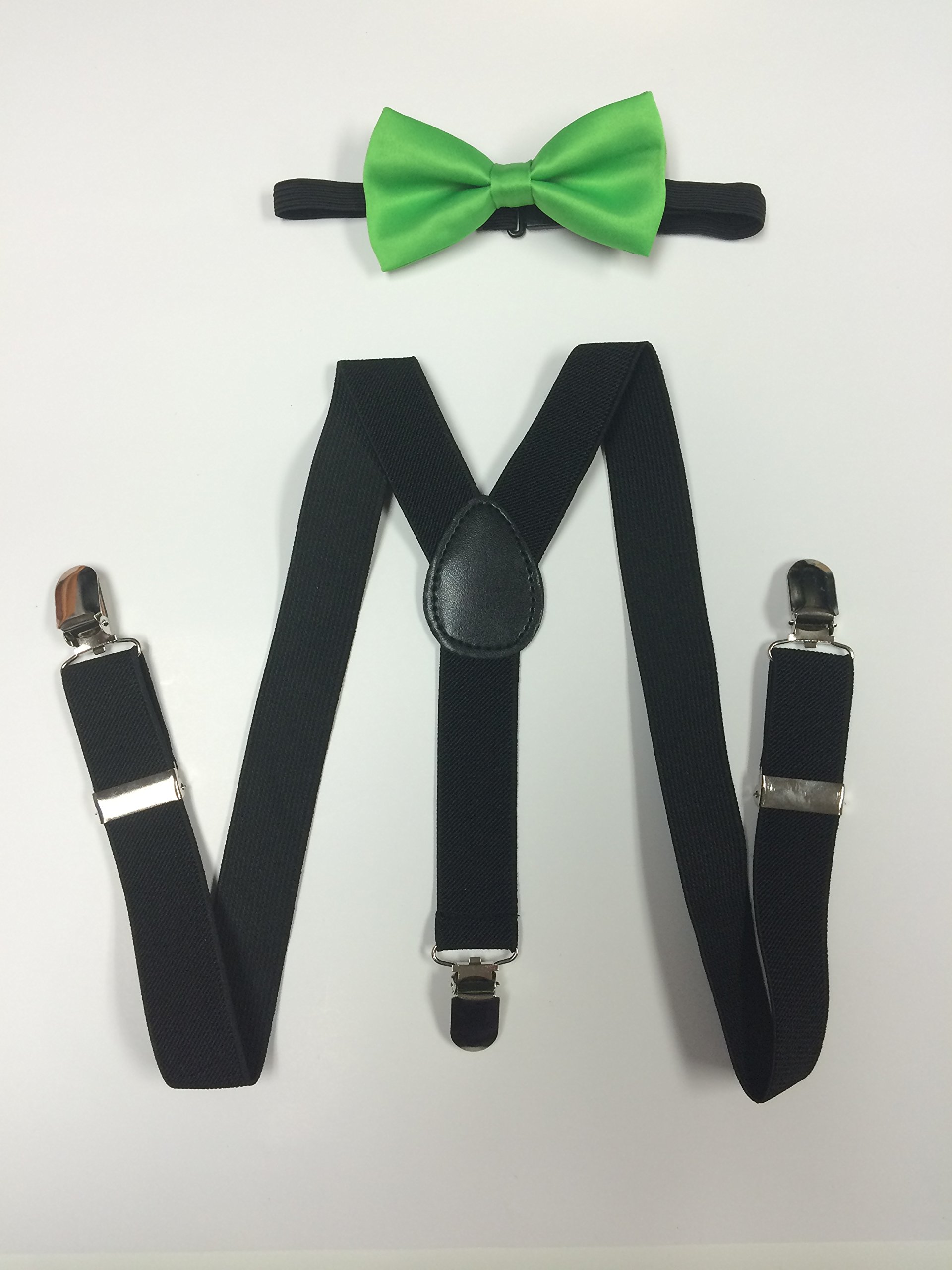 Toddler Baby Boys Girls Child Green Bow Tie Vintage Black Suspender Y Clips