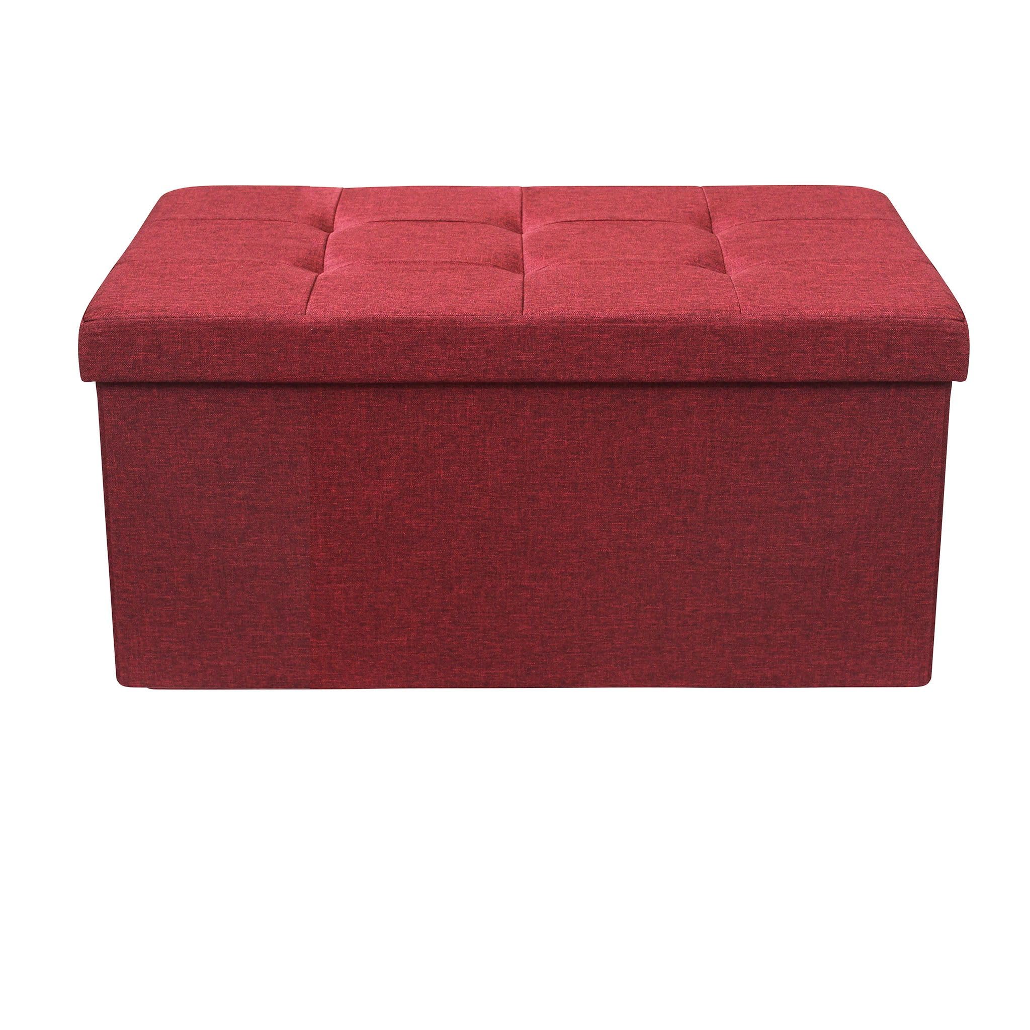 milani home - pouf contenitore rettangolare, tessuto, seduta contenitore poggiapiedi, rosso, 76 x 38 x 38 cm