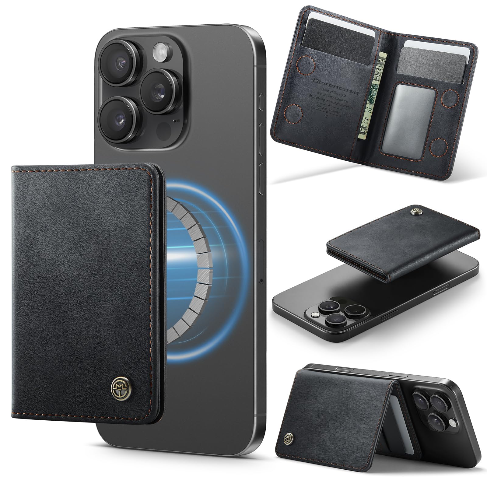 Defencase for Magsafe Wallet Magnetic Card Holder RFID Blocking, PU Leather Minimalist Phone Wallet for MagSafe Phones and Cases for iPhone 17/16/ 15/