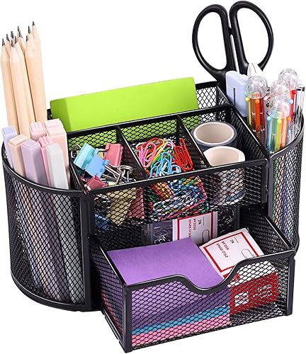 Miniatura 1 de EOOUT Organizadores de escritorio y accesorios, soporte para lápices para escritorio, accesorios de escritorio de oficina de malla con 8