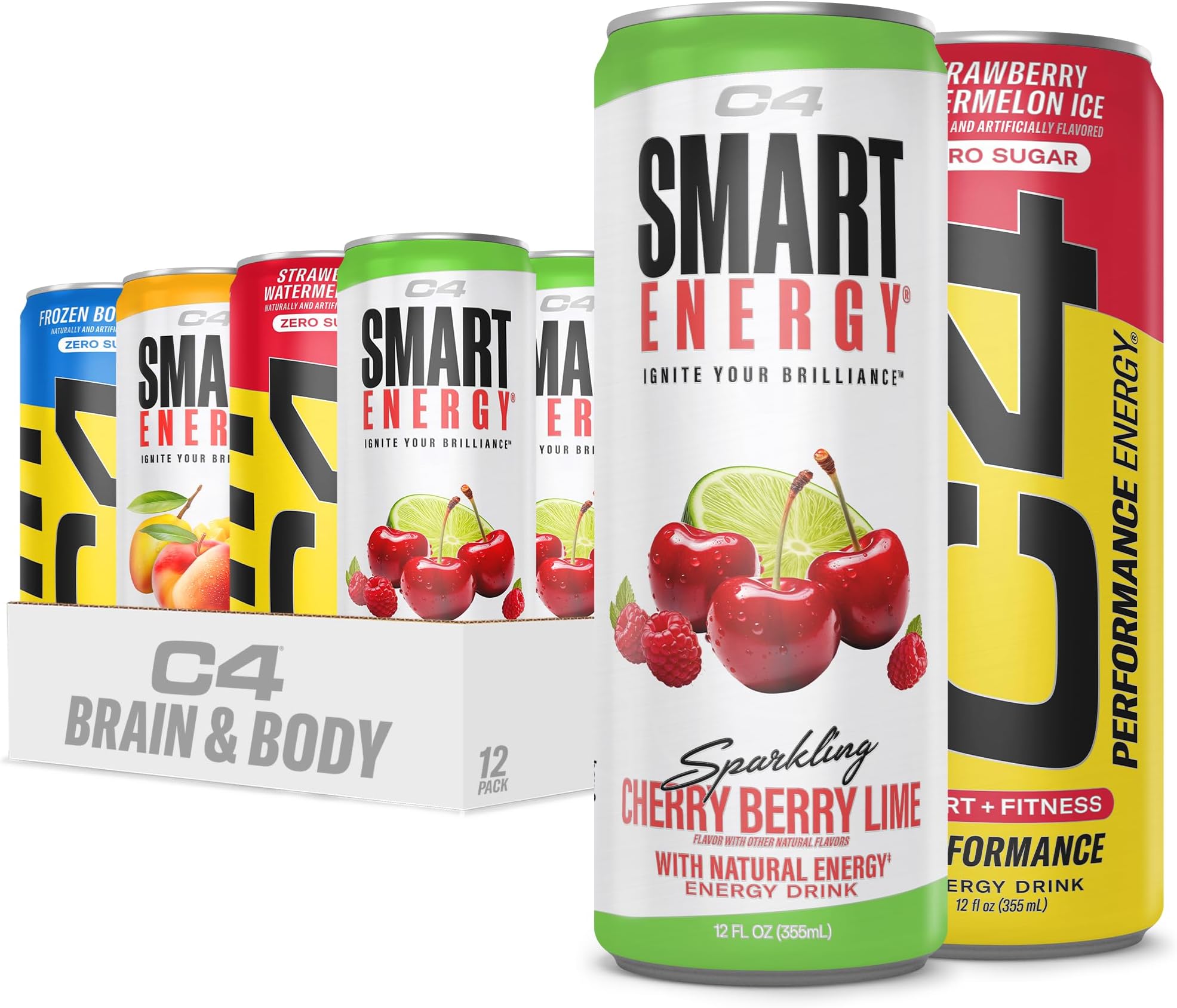 Energy & Smart Energy Drinks Variety Pack, Sugar Free Pre Workout Performance Drink With No Artificial Colors or Dyes, Zero Calorie, Coffee Substitute or Alternative, 4 Flavor Variety 12 Pack