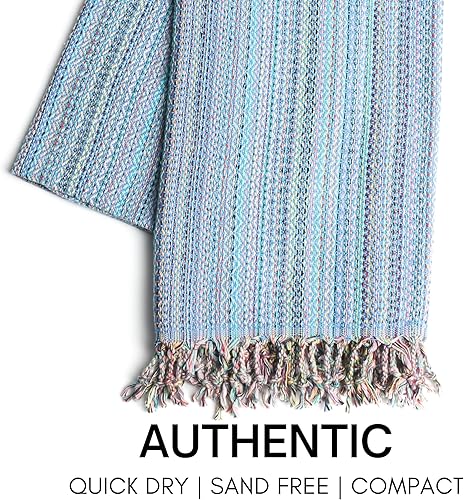 Vista 101 de BAY LAUREL - Toalla de playa turca con bolsa de viaje, grandes, de 39 x 71 pulgadas, de secado rápido, libre de arena y ligera Beige con bolsa roja