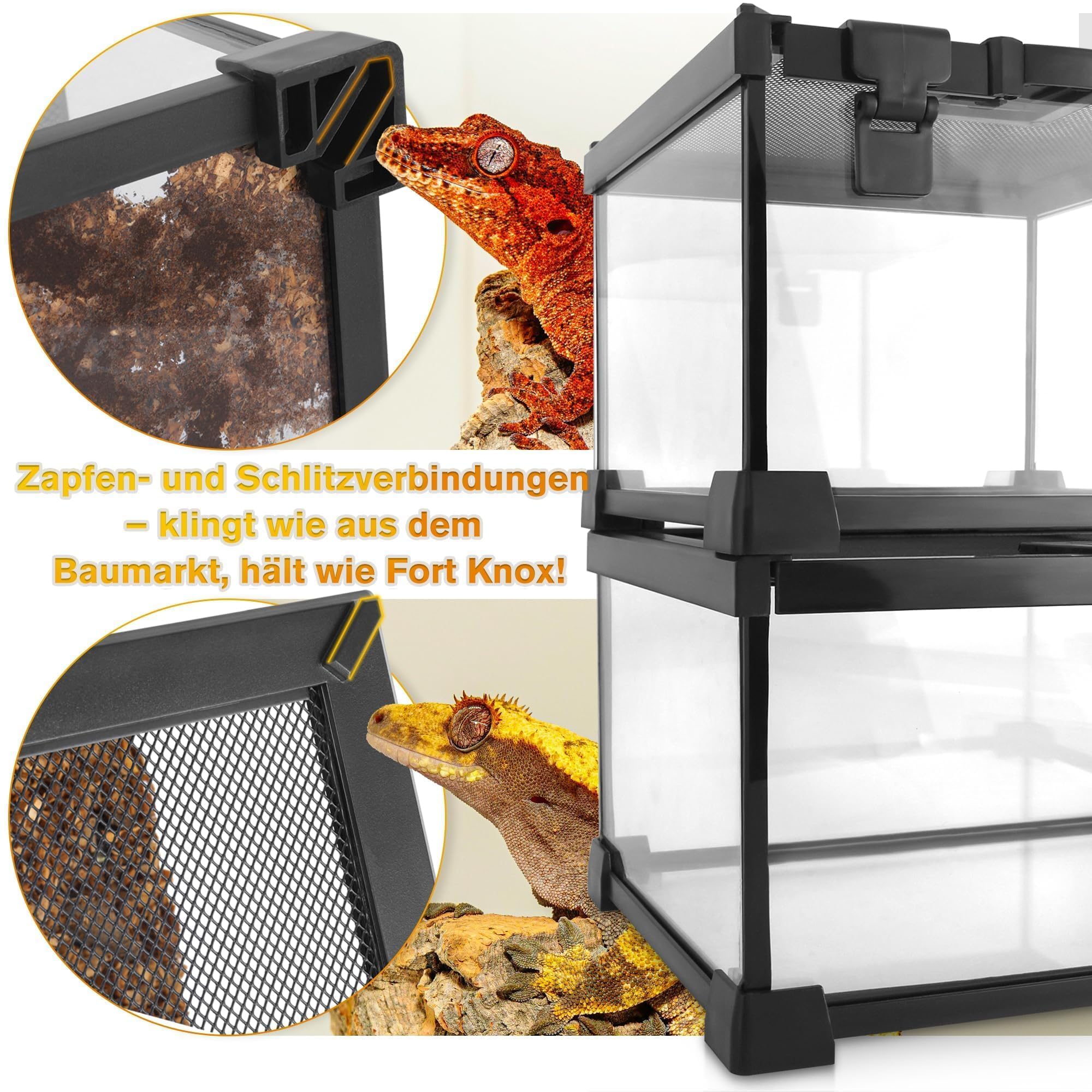 Mini terrario de vidrio para reptiles, vivero, tanque de visión completa, jaula de hábitat de vidrio para anfibios con ranura de alimentación y hebilla de bloqueo de caja (50.8 cm de
