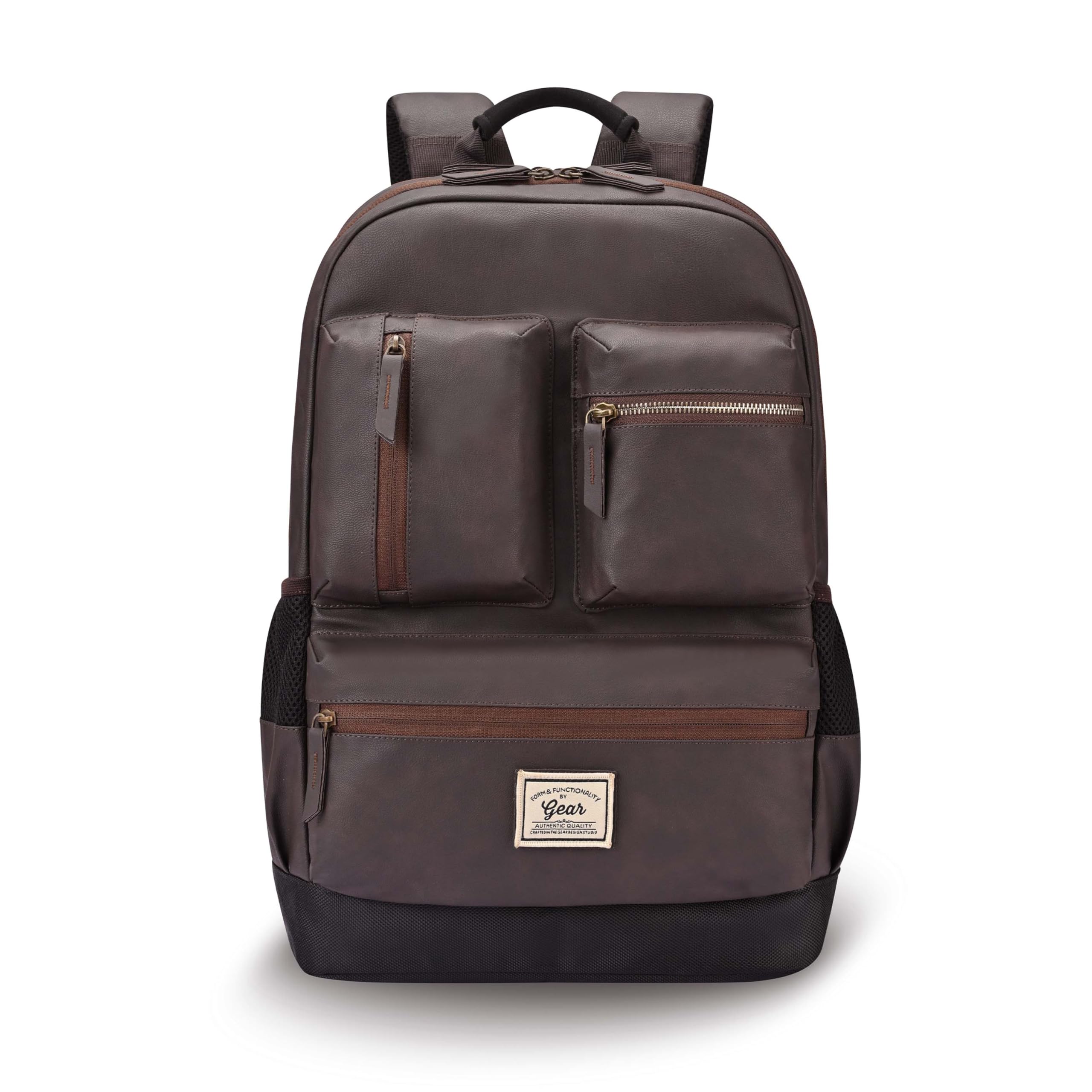 Vintage Boxy 26L Medium Faux Leather Laptop Backpack (Brown - black)-image-25