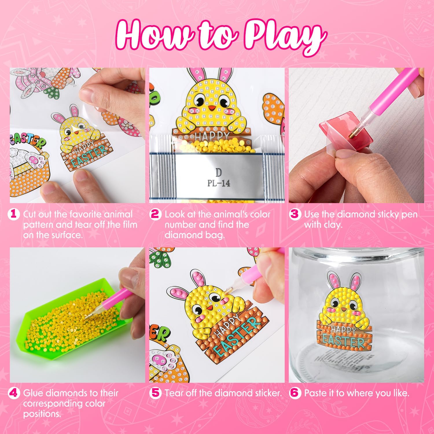 Labeol Diamond Art Kits for Kids Boys and Girls Ages 6-8-10-12 Easy to DIY Creative Diamond Art Sticker Craft by Numbers Kits for Kids and Adult Beginners (Cute Easter)