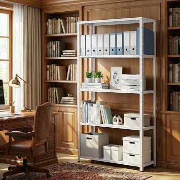 5-Tier Heavy Duty Steel Shelving Unit, Adjustable Metal Storage Shelves, 500 lbs Capacity Rack for Garage, Kitchen, Pantry, Living Room, White
