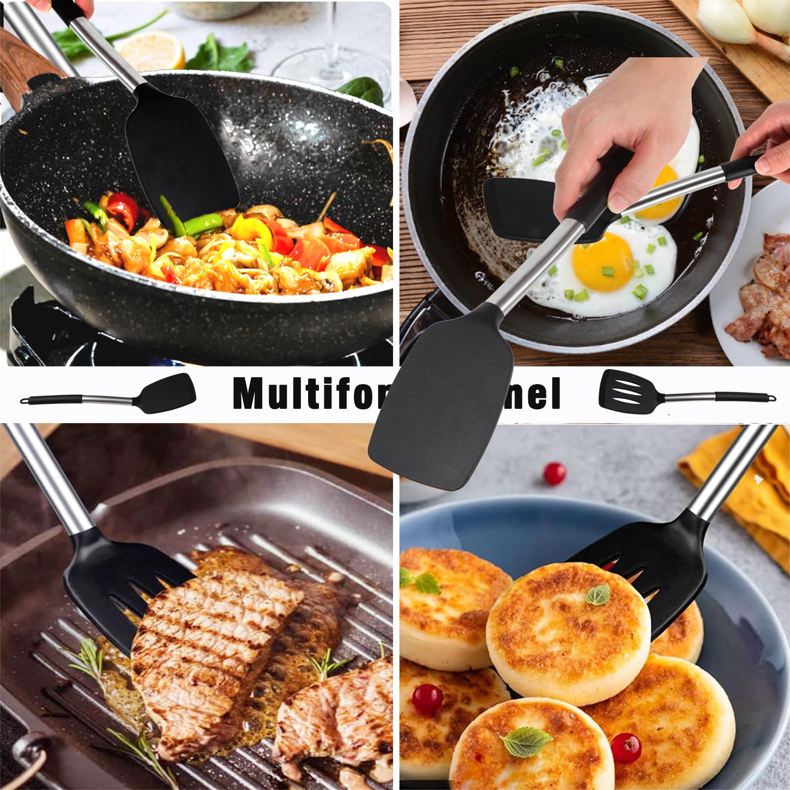 Spatule Woll Cook-It En Silicone Flexible - Lèvre Fine 7cm, Longueur 31.5cm, Résistante à 220°C, Lave-vaisselle - 9