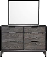 Vista 3 de Kings Brand Furniture Sheldon - Juego de dormitorio gris de 6 piezas tamaño King, cama, tocador, espejo, pecho y 2 mesitas de noche