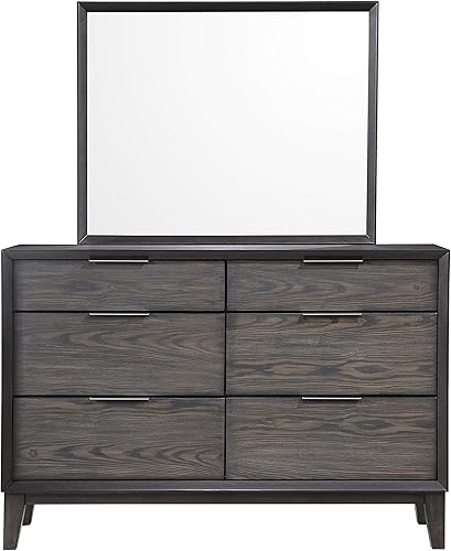 Miniatura 3 de Kings Brand Furniture Sheldon - Juego de dormitorio gris de 6 piezas tamaño King, cama, tocador, espejo, pecho y 2 mesitas de noche