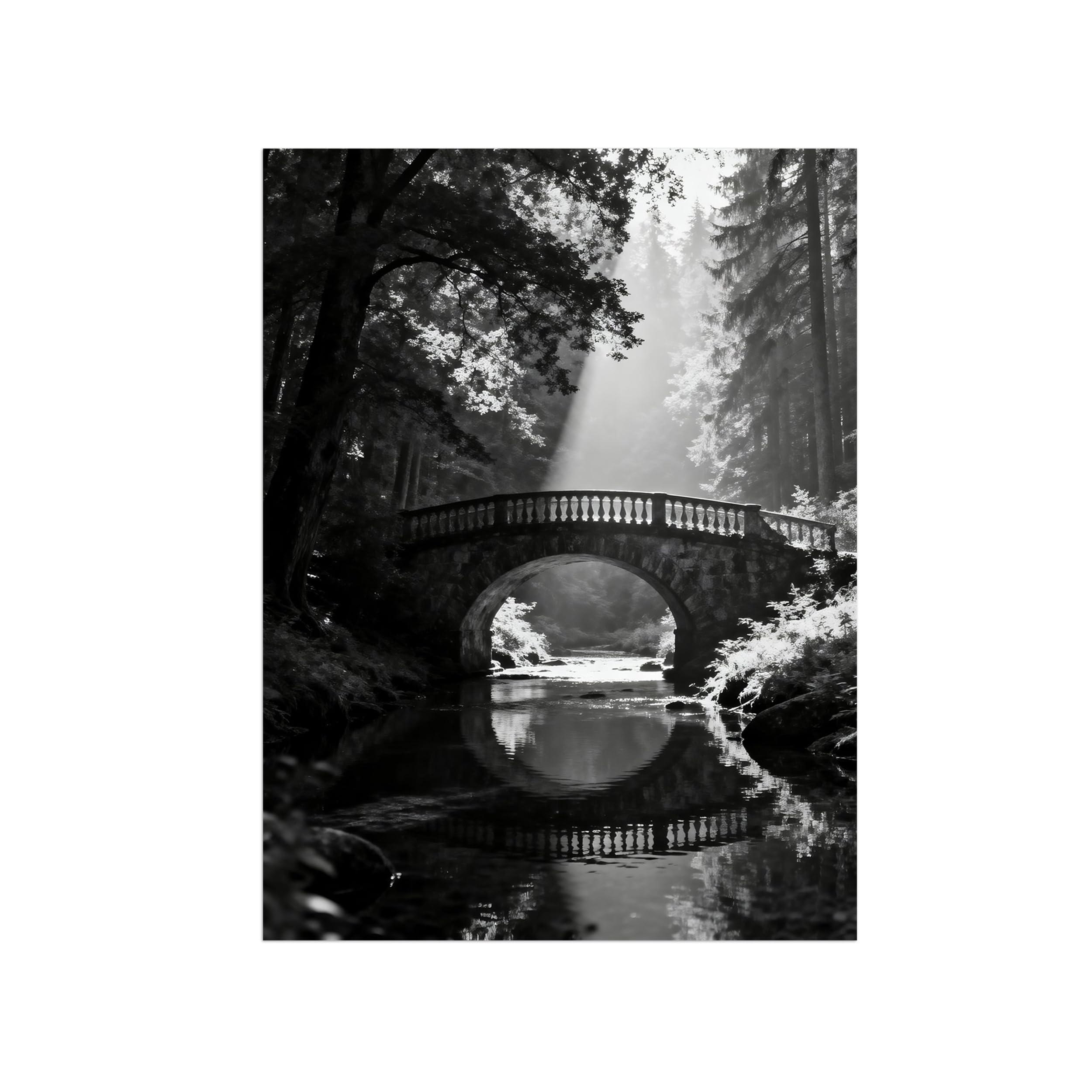 OZPWBVY Black and White Landscape Print Painting-Forest Bridge River-Minimalist Canvas Wall Art Picture for Home Decor 24x31in 60x80cm Unframed