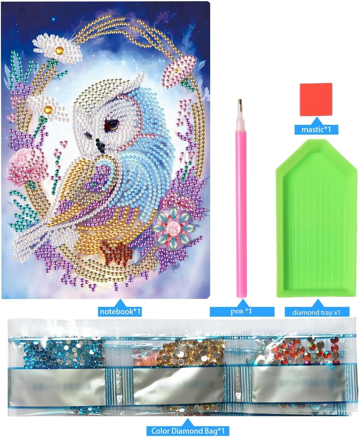 5D Diamond Art Notebooks, 50 Sheets / 100 Pages, Owl Art Cover Leather Special Shaped Sketchbook DIY Diamond Painting A5 Notebook Blank Sketchbook for Drawing Dream Journal image 2