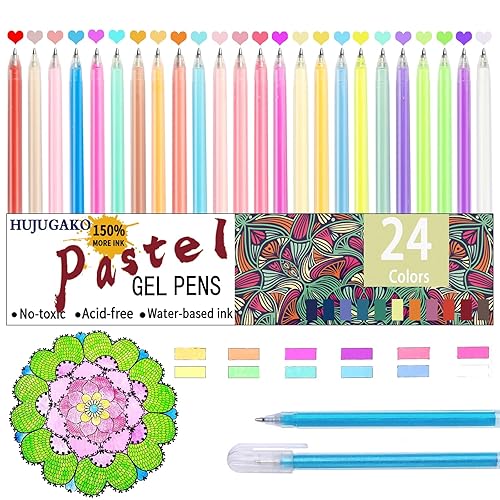 Pastel Gel Pens,24 Colored Gel Pens Sets with 150% More