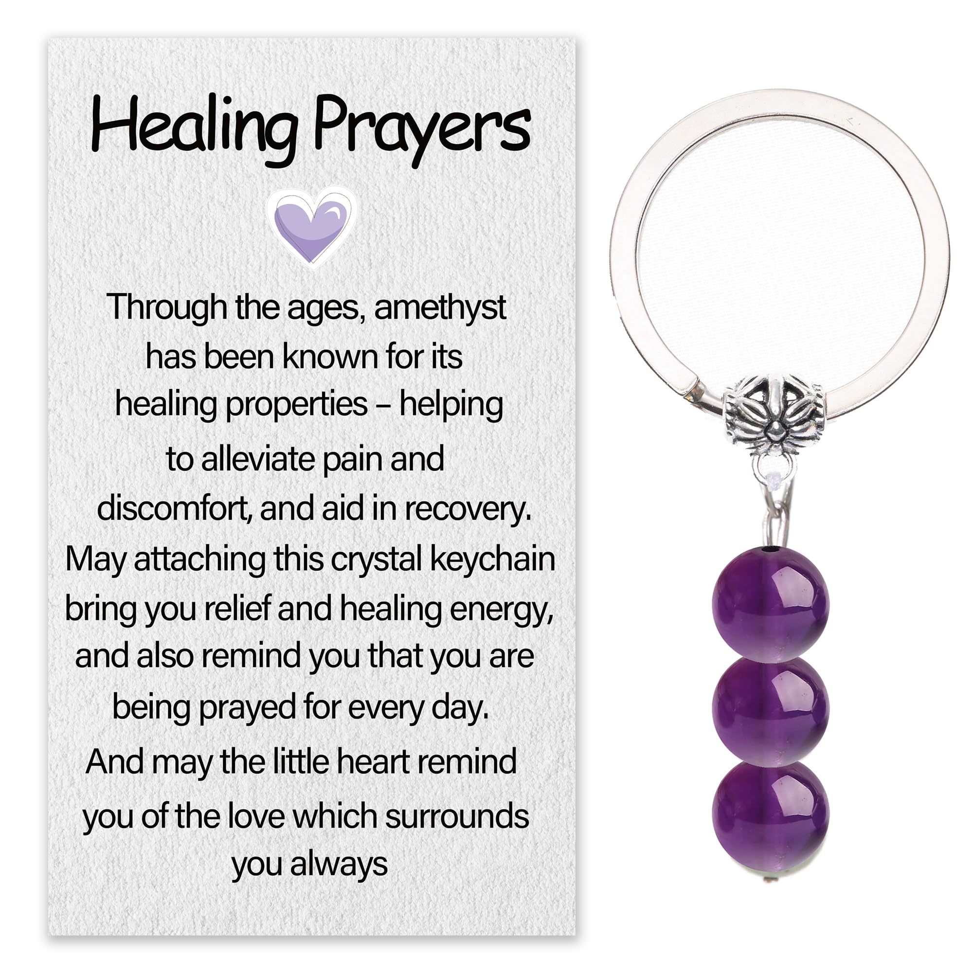 MKISHINEHealing Gemstone Keychain, Amethyst Crystal Keyring, Stress Relief Gift for Women & Teen Girls, Purple