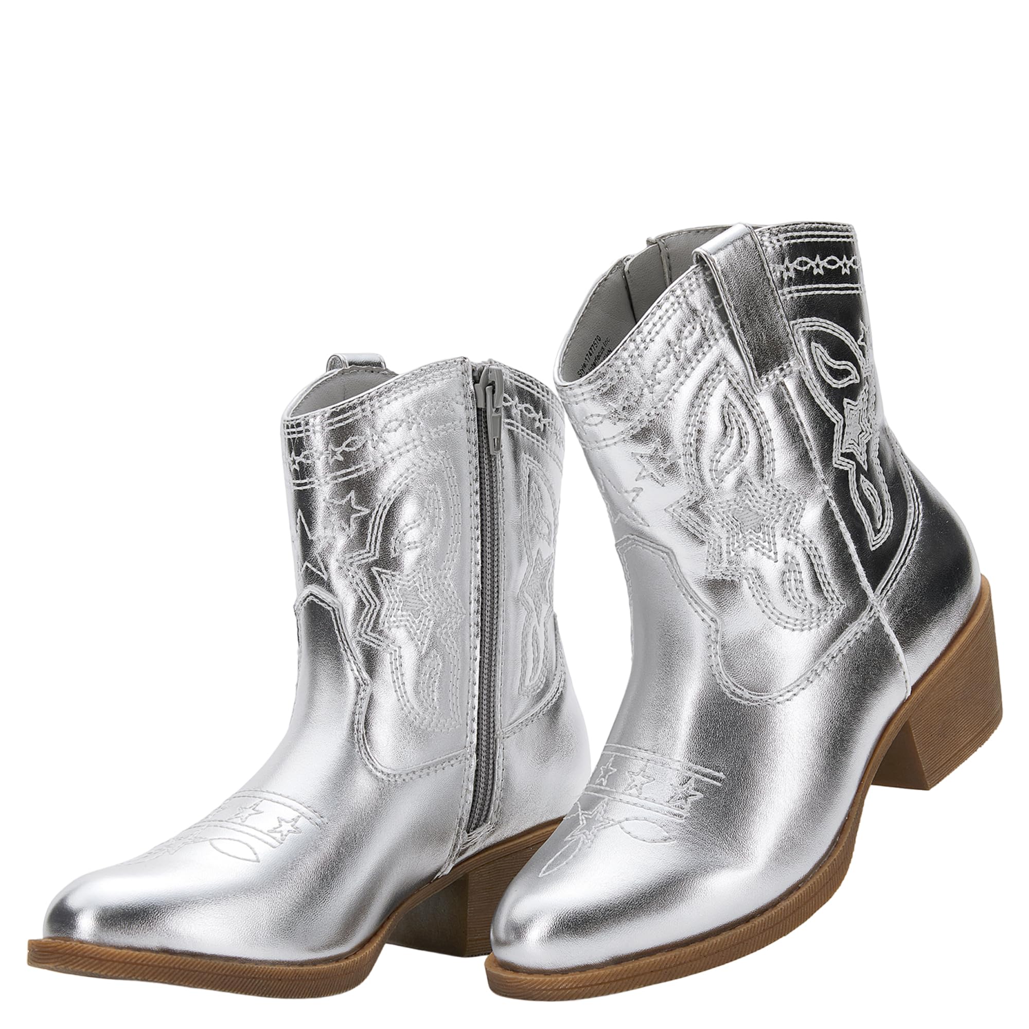 Photo 1 of Cowgirl Boots Girls Little Big Kids Cowboy Western Boots Boys Metallic Horse Riding Shoes Short Calf Sparkly Star Embroidered Pointed Round Toe Side Zipper Low Heel Party Birthday Country Pull on