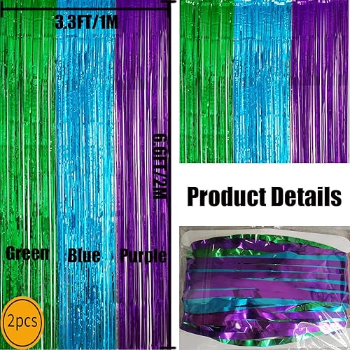 Miniatura 7 de Paquete de 2 cortinas de flecos de papel de oropel mate azul de 3.3 x 6.6 pies, para compromiso, despedida de soltera, despedida de soltera,