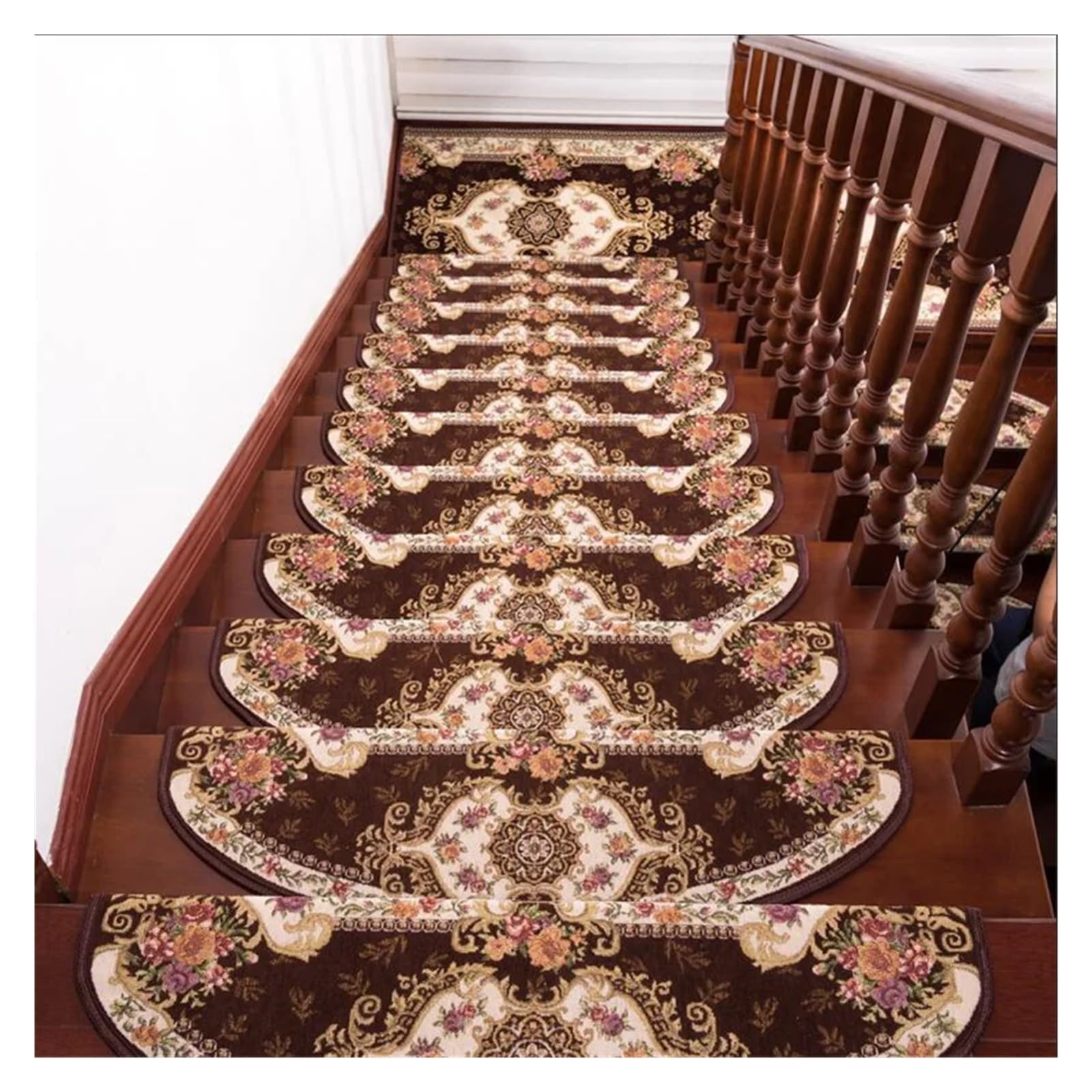 Treppenmatten rutschfest 1 stücke Europäischen Stil Haushalts Treppen Matten Klebstoff-freies Trittmatten Nicht-Slip Matten Massivholz Treppe Teppich fußmatten(029 red,24x64CM 1pcs)