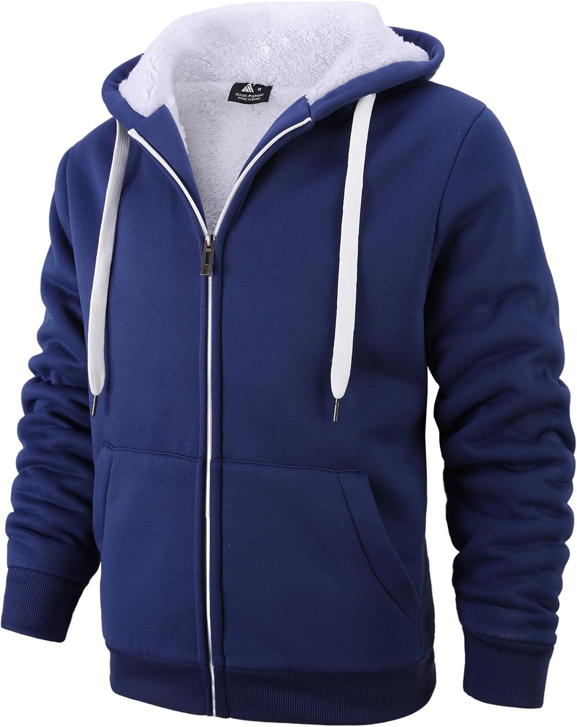 JACKETOWN Athletic Hoodies for Men Heavy Zip Up Sweatshirt Sherpa Fleece Jacket Winter Warmth Coat, Blue, XL