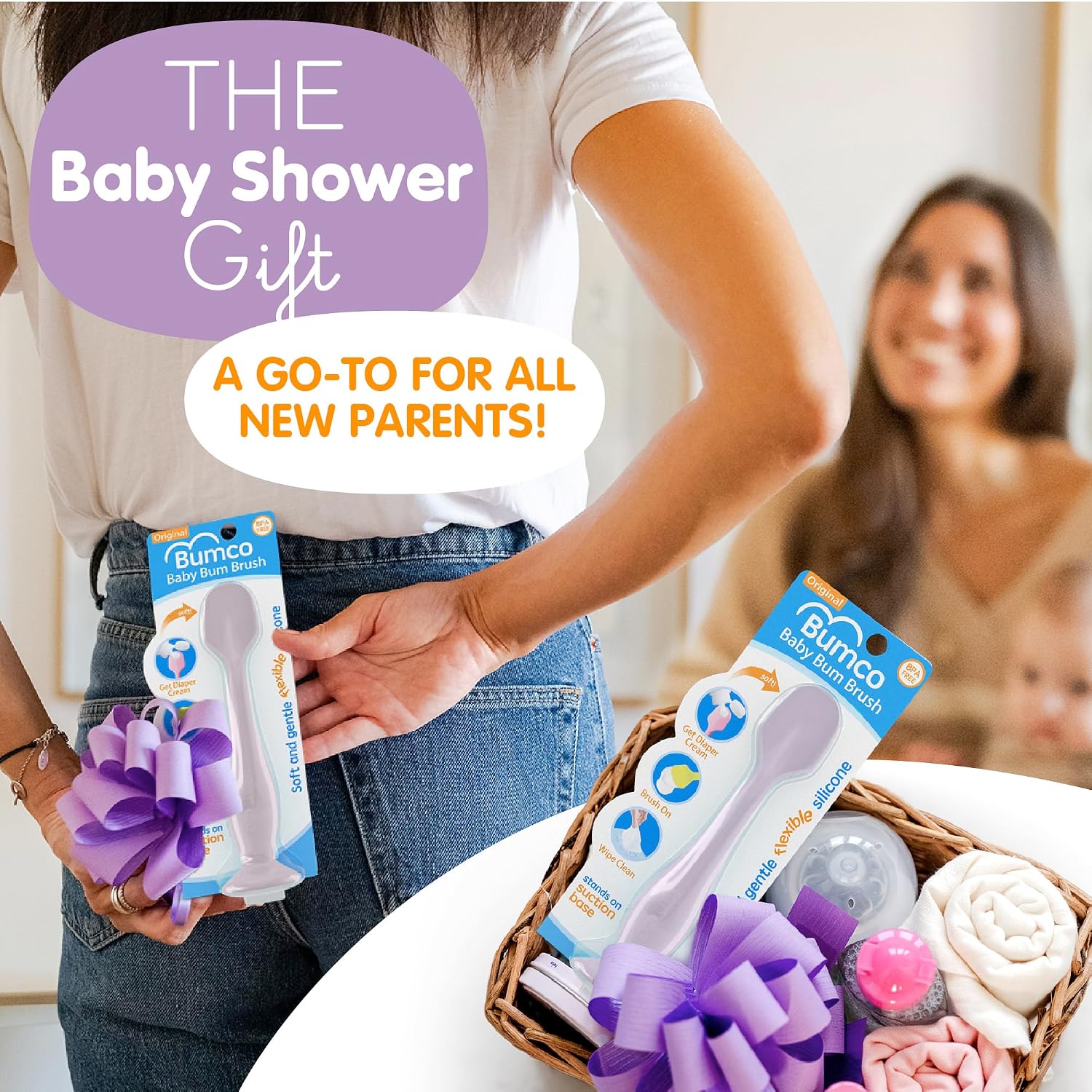 Baby Bum Brush - BPA-Free Diaper Cream Spatula with Suction Cup Base, Soft & Flexible Silicone, Wipe-Clean, Mom-Invented Diaper Bag Essentials (Lavender)