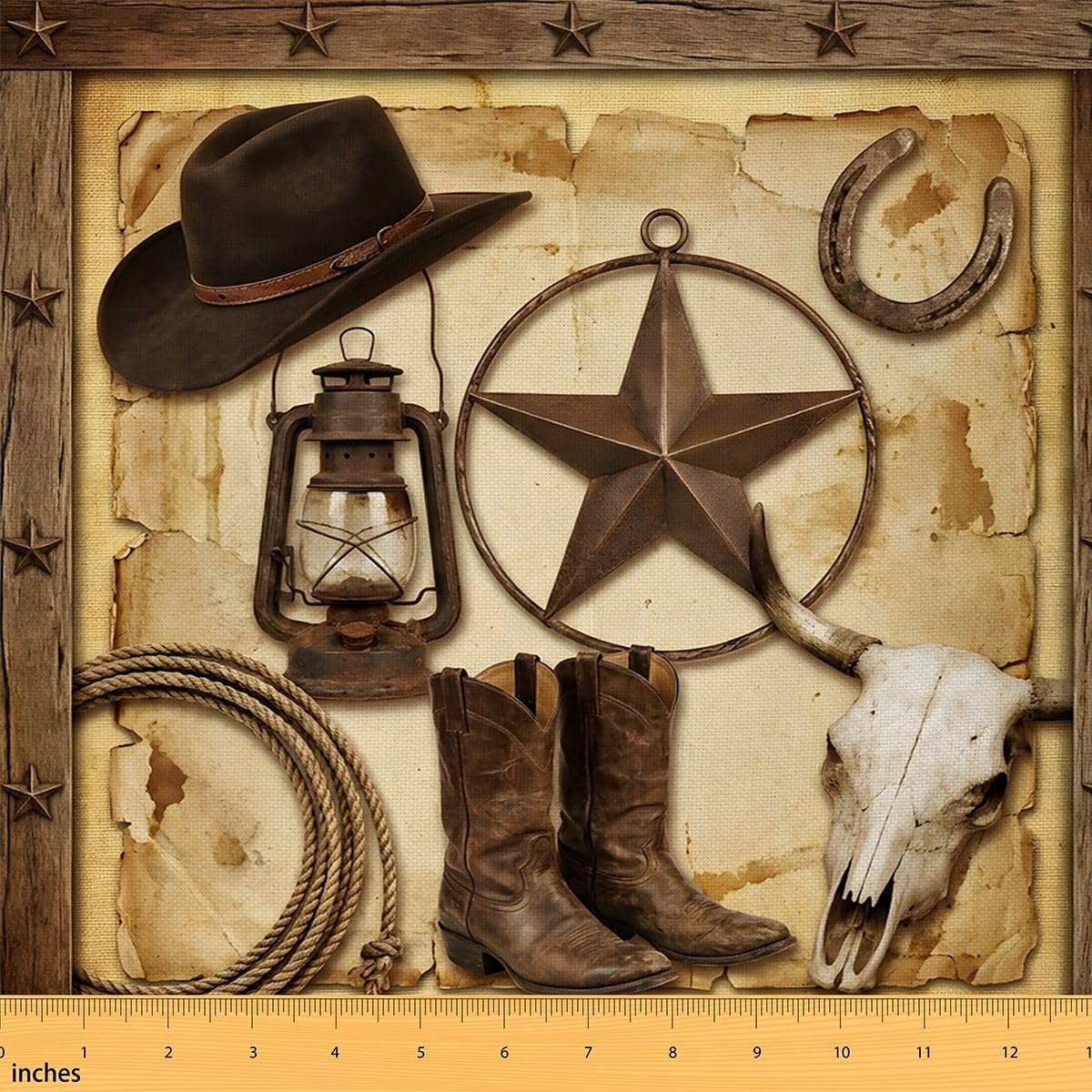Tela vaquera occidental por yarda, 2 yardas, rústica, estrella de Texas, decorativa, impermeable, tela para exteriores, tela de vaquero, botas de vaquero, tela de tapicería para sillas, herraduras,