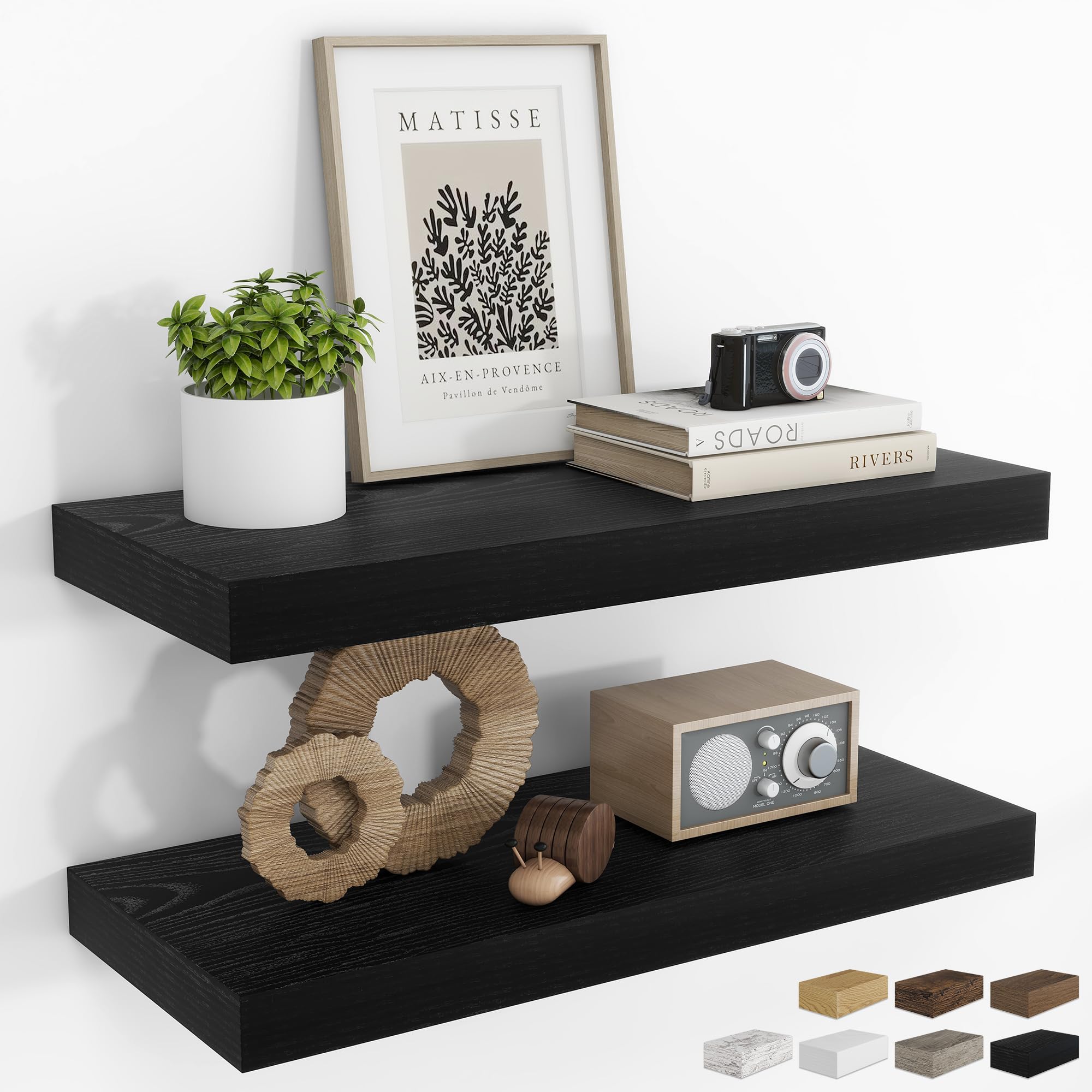 RICHFOCUS 24Inch Floating Shelves for Wall 2Pack, Black, 8" Deep