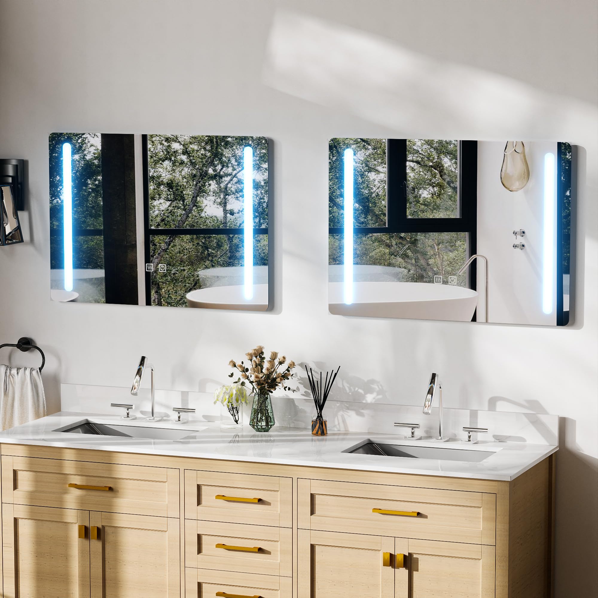 Specchio Bagno con Luce e Antiappannamento 70x50 cm Rettangolare Specchi da Parete per Bagno con led illuminato Regolabile in 3 colori (Spina standard-EU)