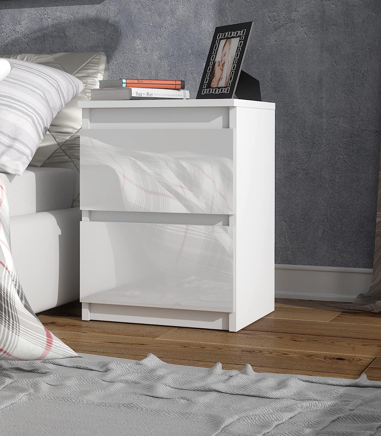 meble masztalerz Set 2 Comodini 40 cm, 2C, Bianco con Frontale Lucido | Moderno Comodino Piccolo 40x55x39 cm, Mobili Camera da Letto, Comodini Camera da Letto Moderni