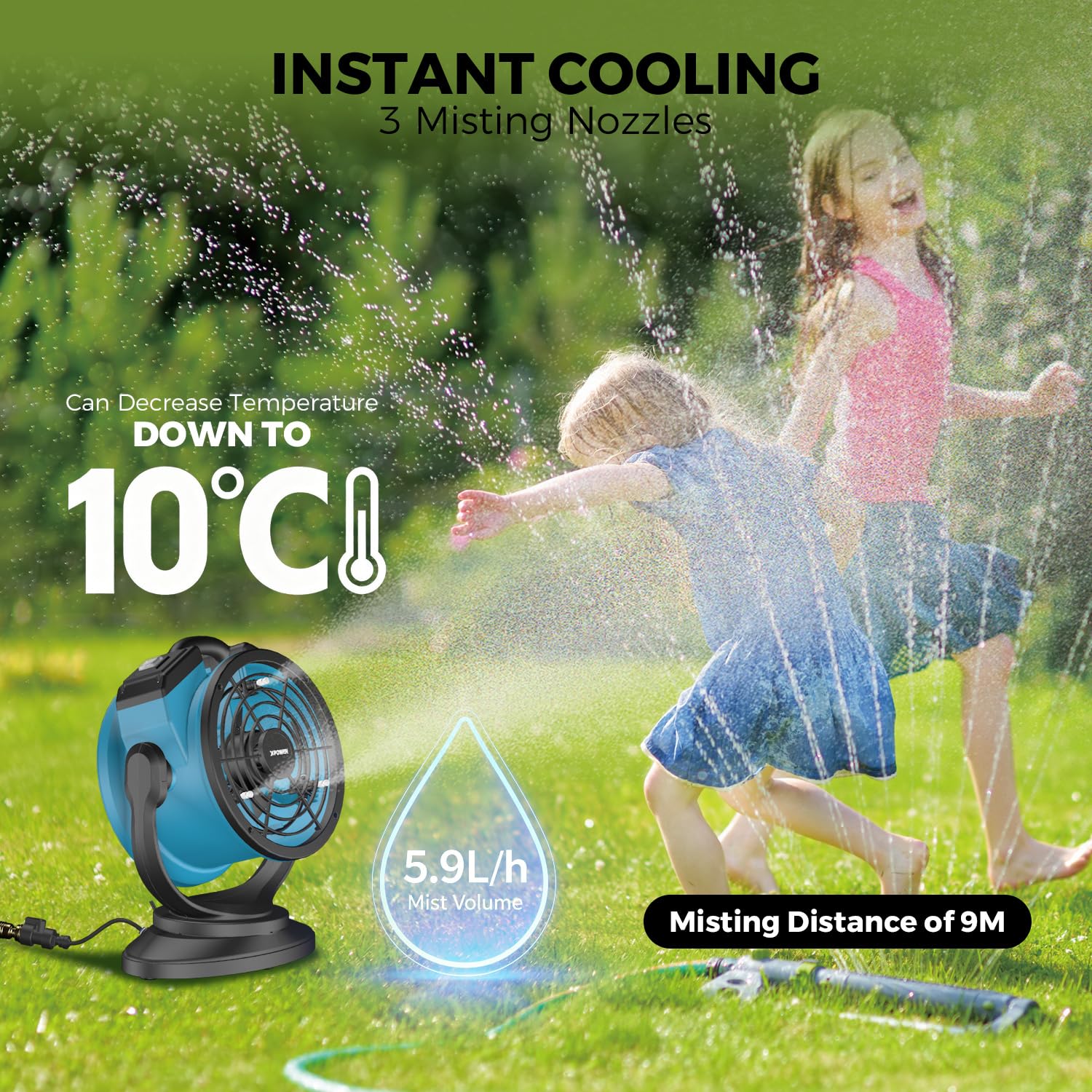 XPower Misting Fan Outdoor Cooling Oscillating Heavy Duty Powerful High Velocity Ideal for Camping, Patios Picnics & More (FM-68)