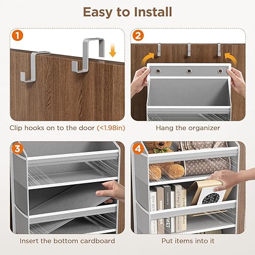 Miniatura 6 de Organizador para colgar sobre la puerta, 7 niveles para colgar en la puerta, con 7 bolsillos grandes, 12 bolsillos laterales, estantes colgantes de