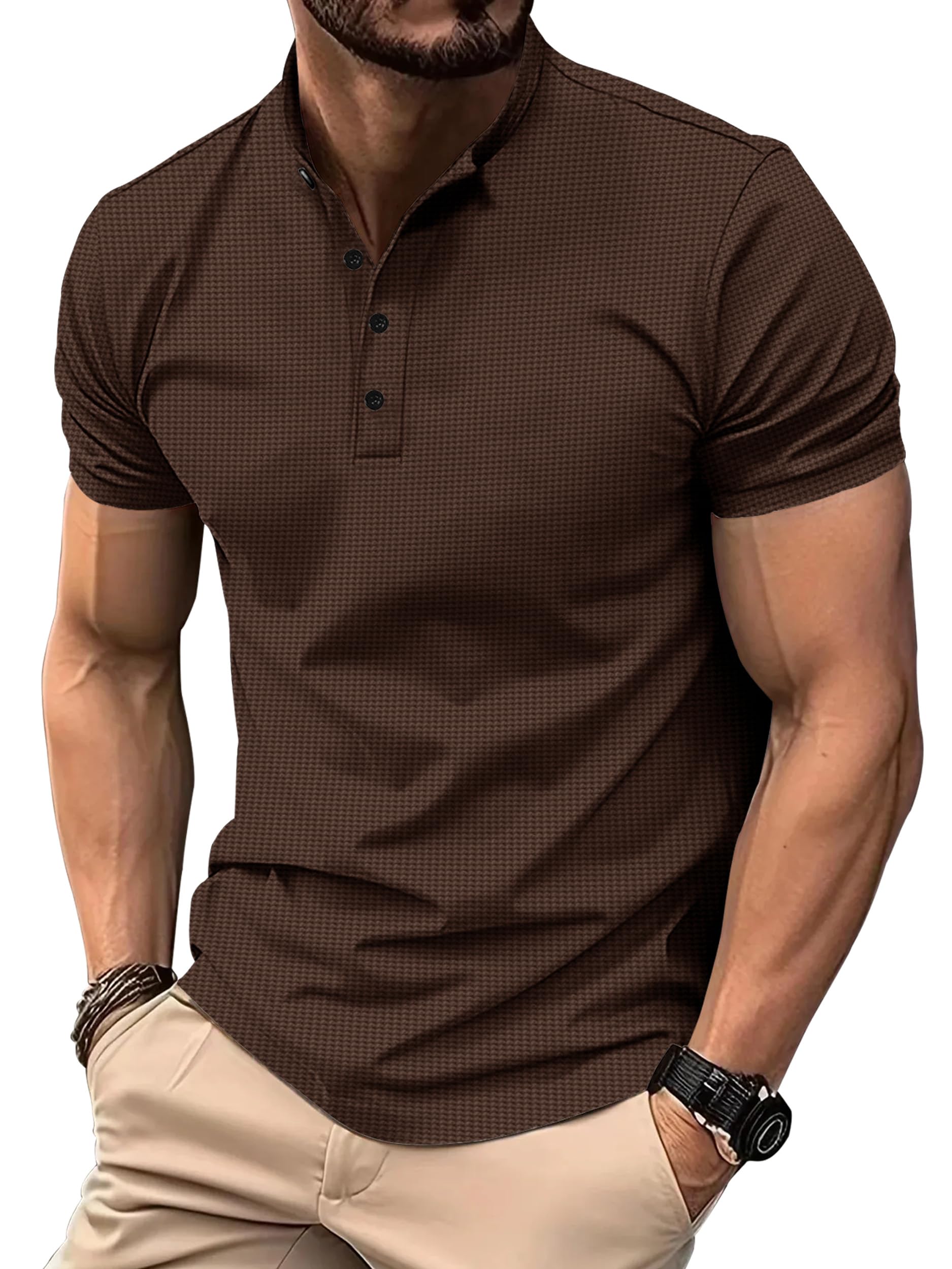 Noble Monk Camiseta de cuello de banda de ajuste regular para hombre, media manga, camiseta casual