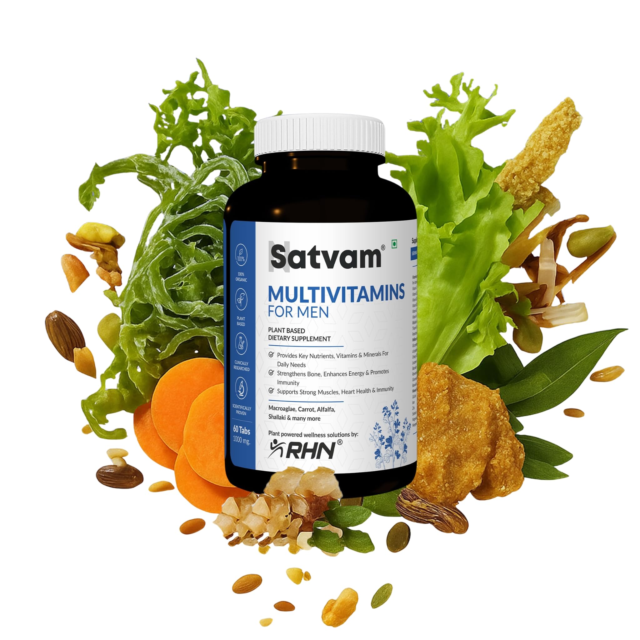 satvam natural multivitamin (60 tablets) for men comprehensive energy, immune, prostate & cognitive support | enhances vitality & overall wellness