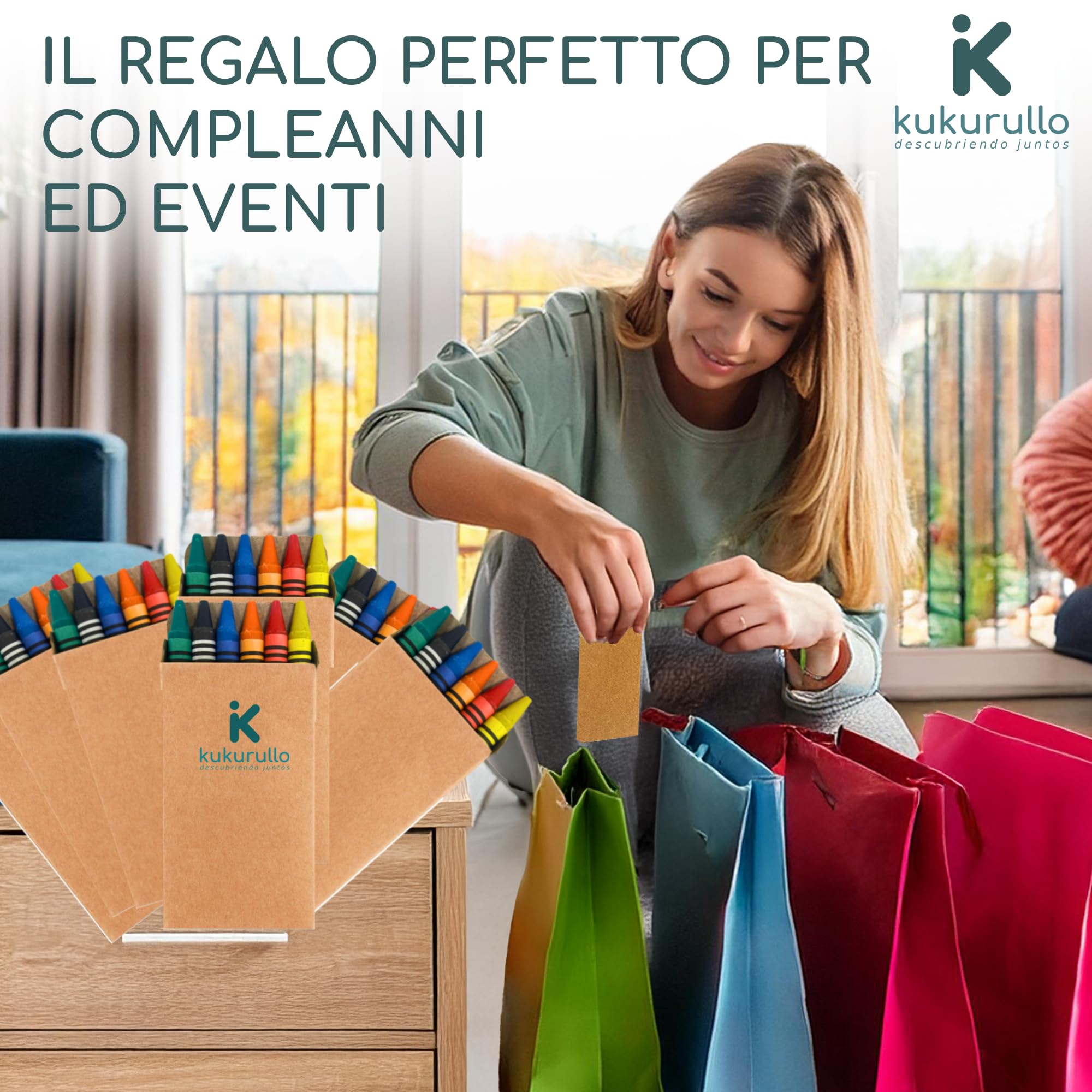 Gadget compleanno bambini - Set di 25 scatole di pastelli a cera colorati - Regalini fine festa per bambini - 6 pastelli per scatola - Perfetti per compleanni e bustine regalo