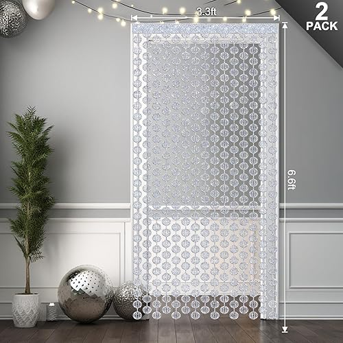 Miniatura 3 de GAGAKU Cortinas onduladas con flecos dorados, paquete de 2 telones de fondo de aluminio de 3.3 x 6.6 pies, decoraciones de fiesta de oropel dorado