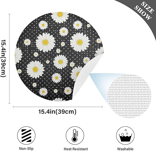 Miniatura 4 de White Daisies Round Table Placemats, Heat Resistant Non Slip Dinner Placemats Round for Kitchen one sizex4