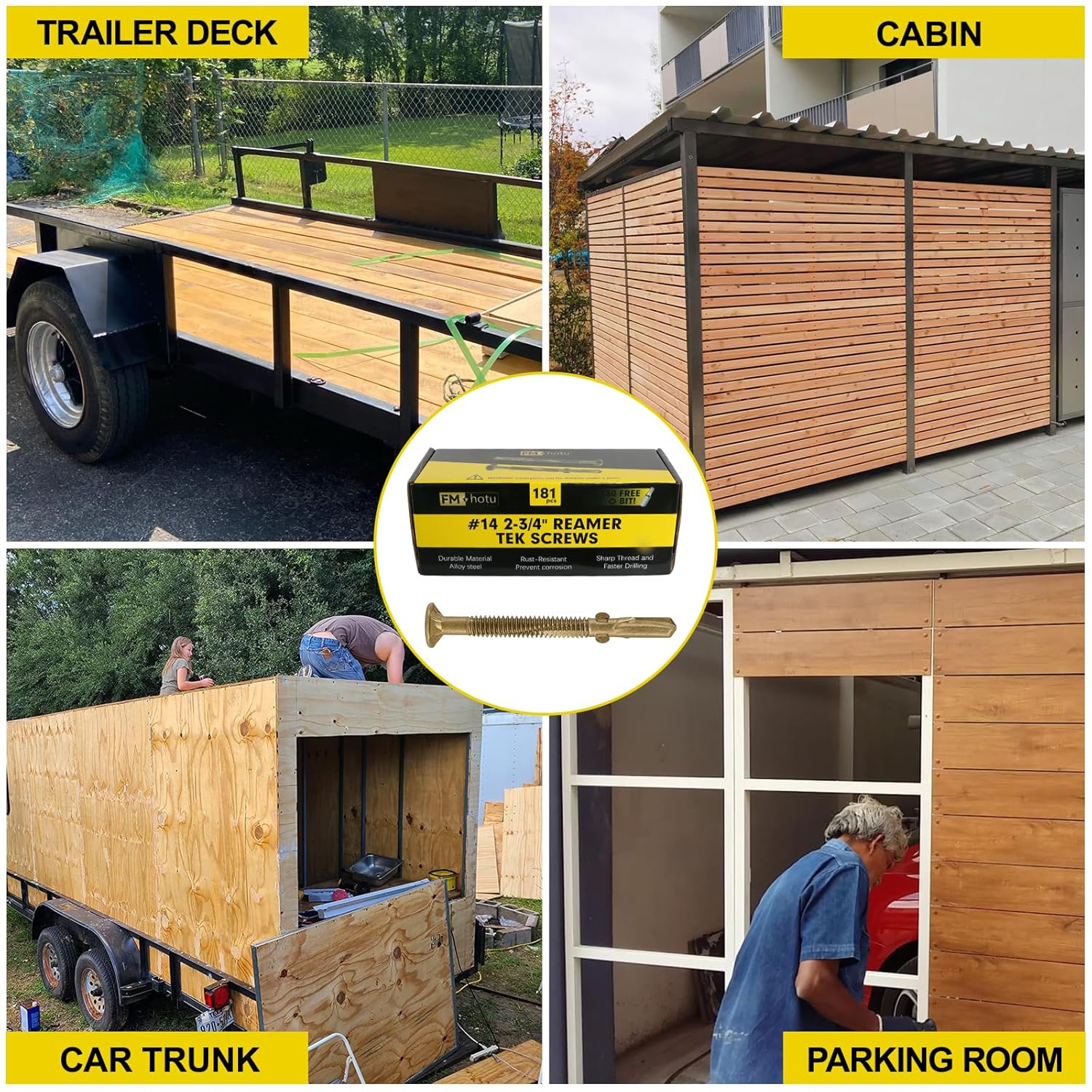 #14 x 2-3/4" Trailer Deck Screws, Self-Tapping Sheet Wood Metal Screw, 181Pcs T25 Star Bits Reamer Tek Screws for Trailers, for Attaching Wood to Steel