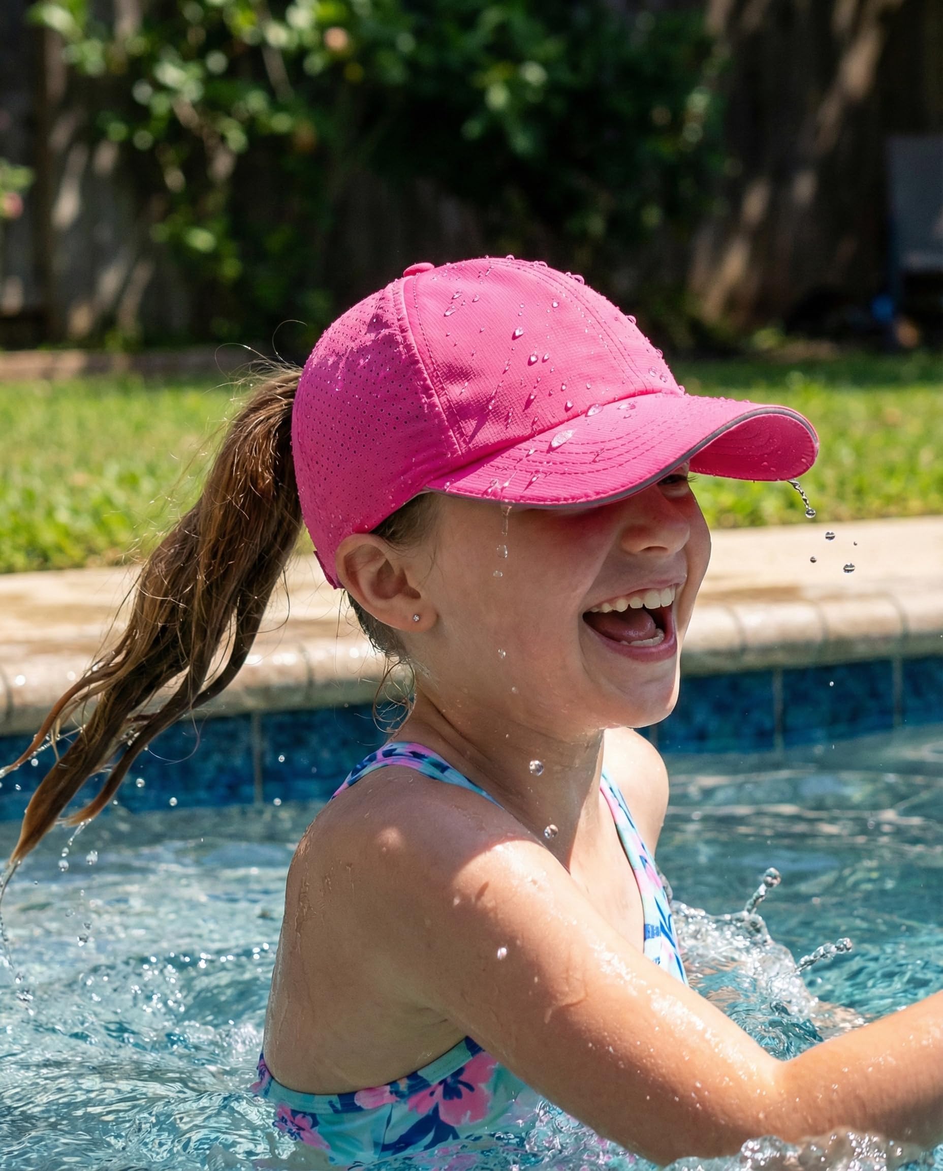 Mädchen-Hut mit überkreuztem Pferdeschwanz, reflektierend, leicht, Baseballkappe für Kinder, schnell trocknend, Netzstoff, Sportmütze für Alter 7–12 Jahre