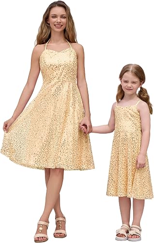 AWIBMK Mommy and Me Dress Spaghetti Strap Mother Daughter Matching Sequin Dress 
