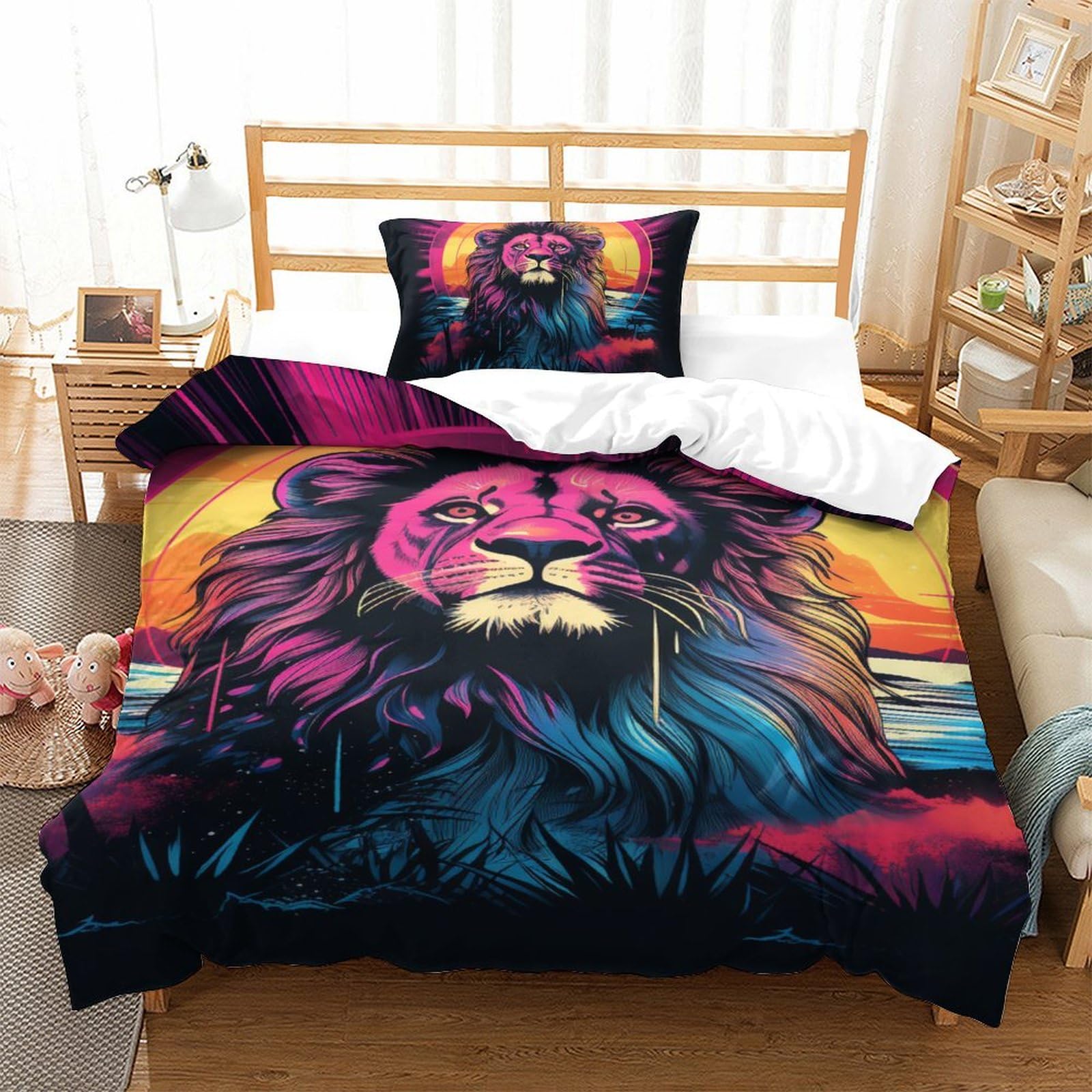 Housse de couette lion 135x200cm zippée en microfibre douce enfant