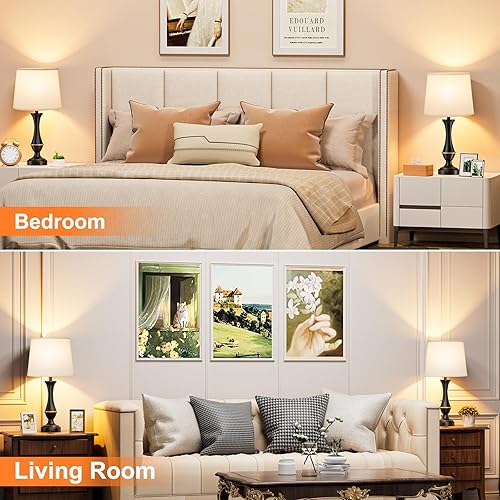 Miniatura 4 de Juego de 2 lámparas táctiles para dormitorio, lámpara de mesa de noche con USB C+A, lámparas de noche regulables de 3 vías para mesas auxiliares de