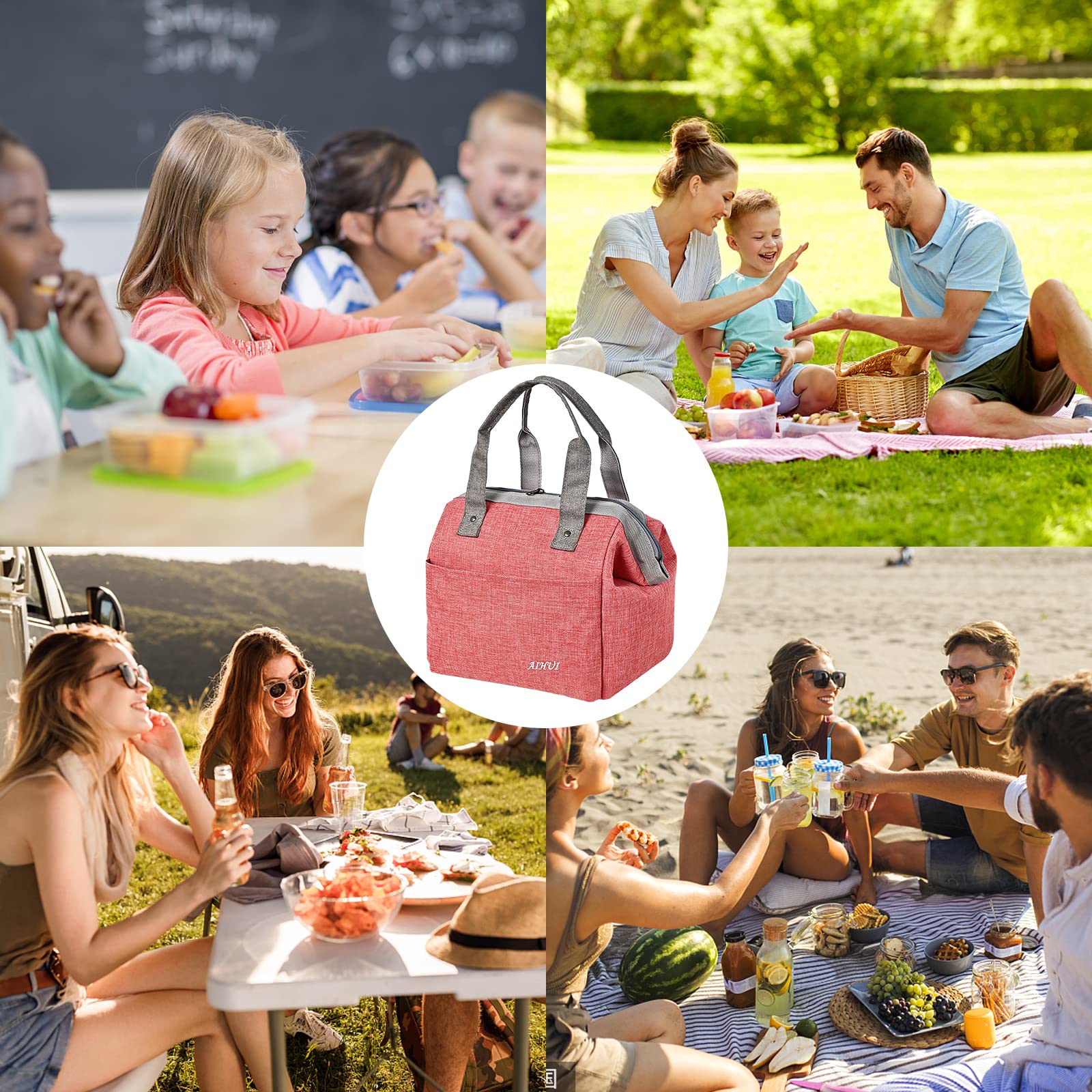 WITERY – Borsa Pranzo Isotermica, 25x20x23 Cm, Con Tasche Esterne, Impermeabile, A Prova Di Perdite, Manico In Lino, Per Lavoro, Scuola E Picnic - copertina