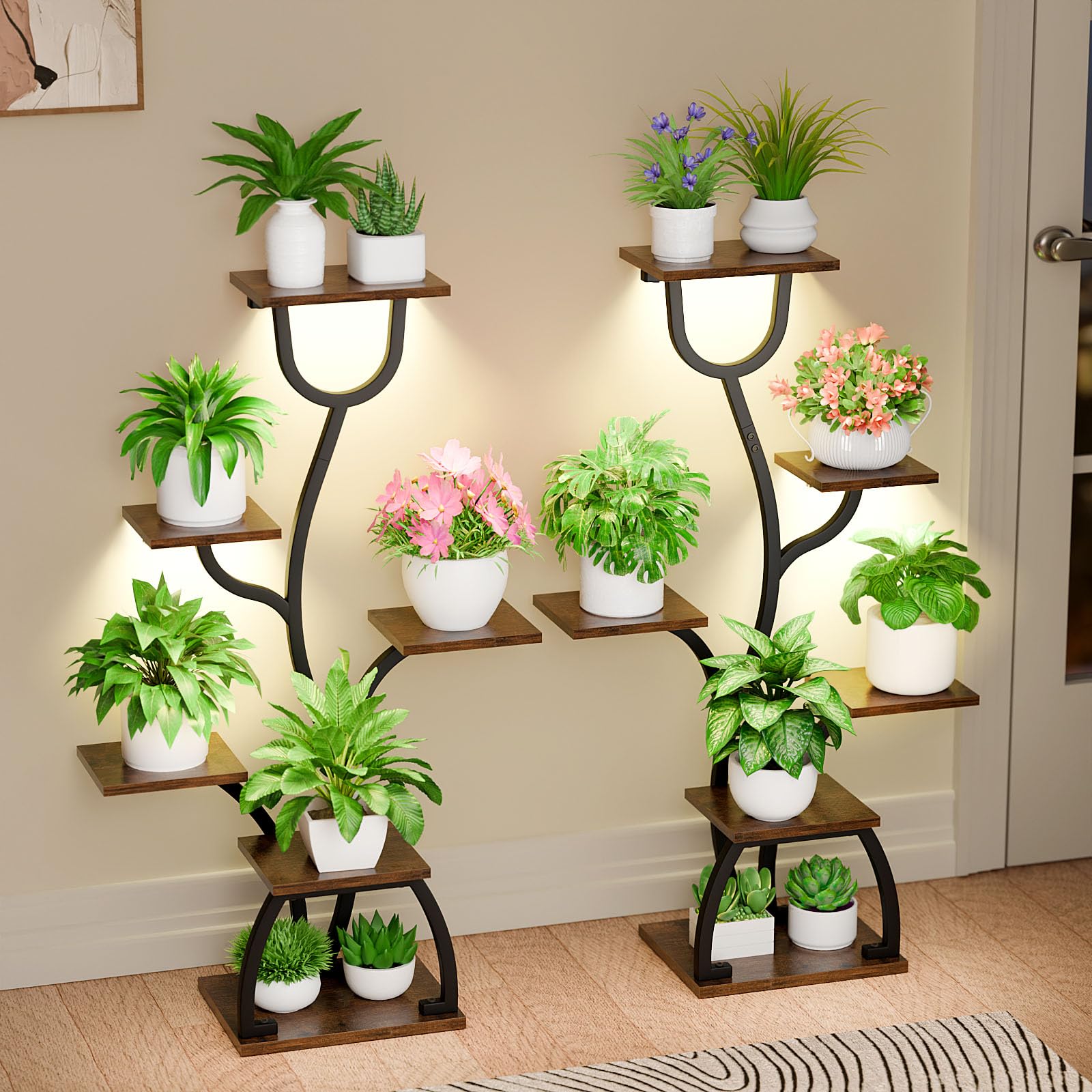 Pflanzenständer Mit Wachstumslampe - 6 Ebenen Holz & Metall Regal 160cm