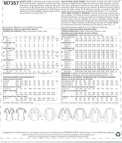 Miniatura 7 de McCall's Patrones M7357E50 M7357 Misses' Banded Tops con yugo, talla E5 (14-16-18-20-22)