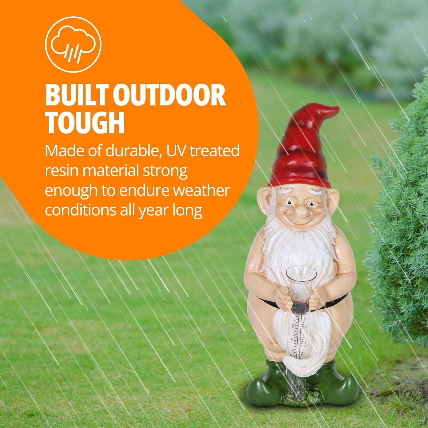Exhart Garden Gnome, Rain Gauge Naked Gnome Statue, Funny Outdoor Decoration, Rain Randy, 6 x 14 Inch
