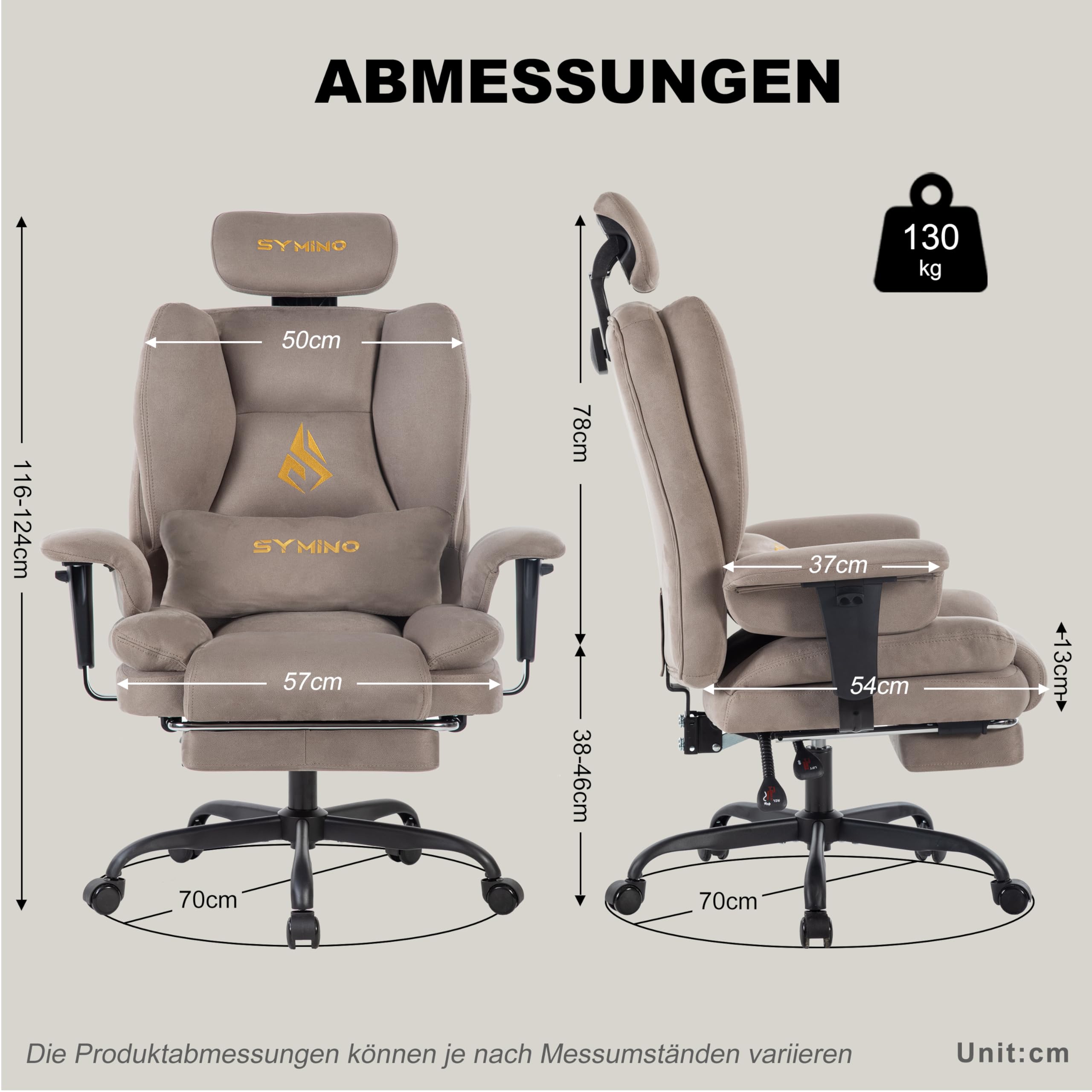 Symino Gaming Stuhl Chefsessel Bürostuhl Ergonomisch, Twill-Stoff Sofa-ähnliches Schreibtischstuhl mit Fußstütze Höhenverstellbarer Office Chair Computerstuhl 130kg, Braun